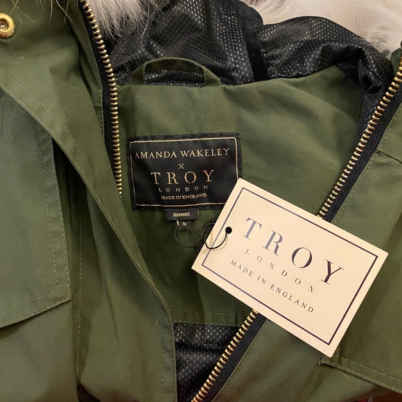 Troy of London Amanda Wakely Elements Parka Coat Green Medium Faux Fur NWT - Picture 6 of 6